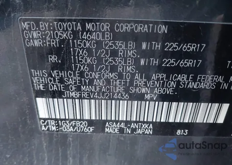 2018 Toyota Rav4 Le z USA, uszkodzony, nr VIN JTMBFREV4JJ214436